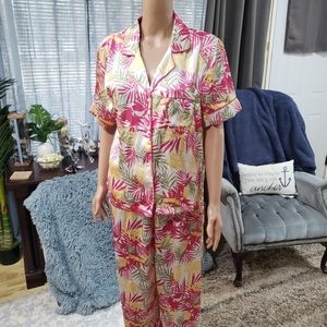 NWT Tropical print CYNTHIA ROWLEY SATIN PJ SET- large